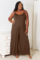 Double Take Full Size Soft Rayon Spaghetti Strap Tied Wide Leg Jumpsuit