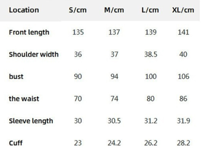 size chart for slimming maxi dress