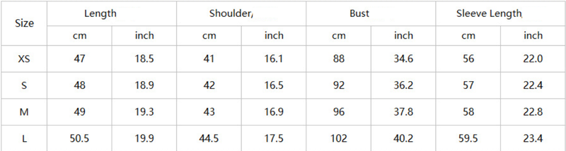 size chart for short denim jacket