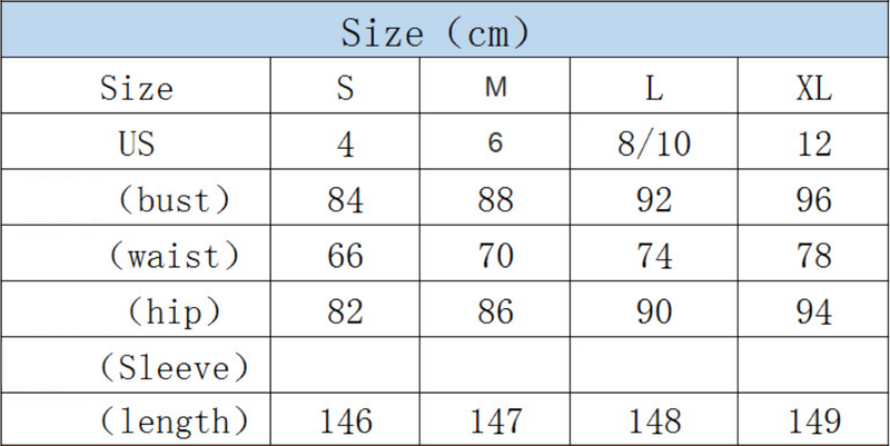 size chart for sequined dress