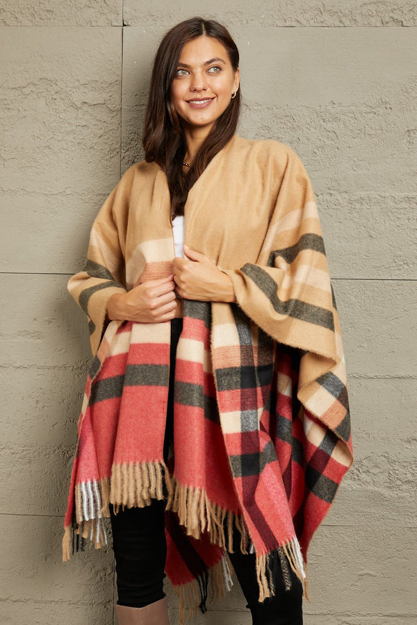 Luna Plaid Shawl Poncho Cardigan | Cozy & Stylish Women's Layer