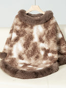 Furry Contrast Three-Quarter Poncho | Stylish & Cozy Women's Layer