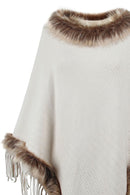 Faux Fur Trim Fringed Poncho | Chic & Cozy Women's Winter Wrap