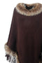 Faux Fur Trim Fringed Poncho | Chic & Cozy Women's Winter Wrap