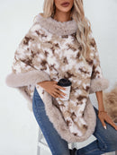 Furry Contrast Three-Quarter Poncho | Stylish & Cozy Women's Layer