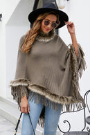 Faux Fur Trim Fringed Poncho | Chic & Cozy Women's Winter Wrap