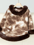 Furry Contrast Three-Quarter Poncho | Stylish & Cozy Women's Layer