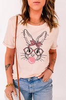 Rabbit Graphic T-Shirt - Round Neck Short Sleeve Cute Animal Print Tee | Casual Women’s Top