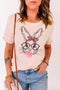 Rabbit Graphic T-Shirt - Round Neck Short Sleeve Cute Animal Print Tee | Casual Women’s Top