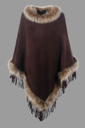 Faux Fur Trim Fringed Poncho | Chic & Cozy Women's Winter Wrap