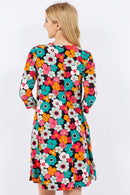 Celeste Full Size Floral Three-Quarter Sleeve Dress with Pockets