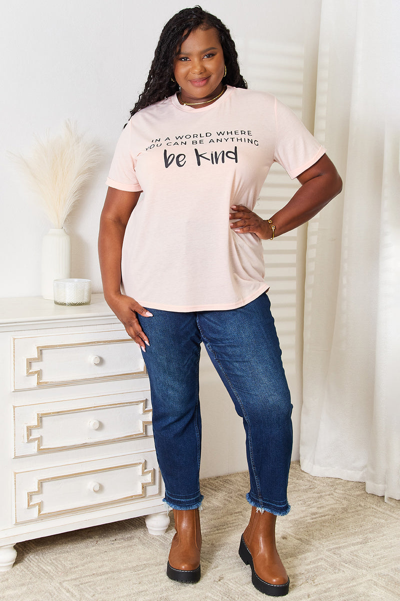 Be Kind T-Shirt - Love Slogan Cuffed Short Sleeve Tee | Inspirational Casual Top for Women