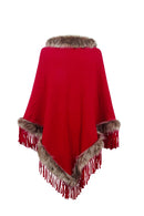 Faux Fur Trim Fringed Poncho | Chic & Cozy Women's Winter Wrap