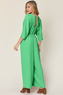 Double Take Full Size Surplice Wide Leg Jumpsuit with Pockets