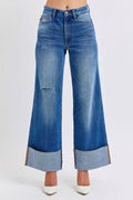 Front view of Judy Blue High-Waist Wide-Leg Distressed Jeans, designed for a chic, casual look perfect for everyday wear.