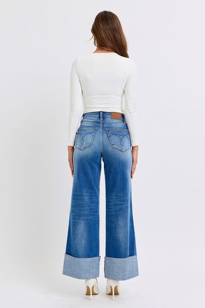 Back detail of Judy Blue High-Waist Wide-Leg Jeans, showcasing the perfect fit and contouring waistband that enhances your curves.