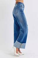 Side view of Judy Blue High-Waist Wide-Leg Jeans, designed with a relaxed fit that provides comfort and freedom of movement.