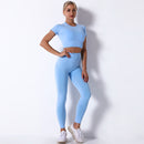 Dinazah Women Workout Short Sleeve Trousers Yoga Suit