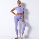 Dinazah Women Workout Short Sleeve Trousers Yoga Suit