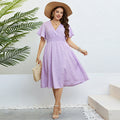 Plus Size V-neck Purple Loose Dress Women