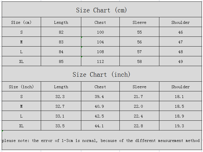 size chart for womens clothing